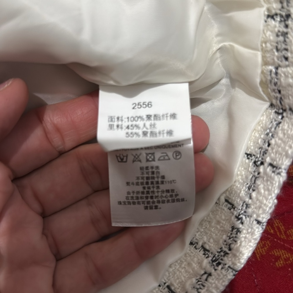 New Tweed Button-Front Mini Dress with Black Pocket Accents - Picture 9 of 9